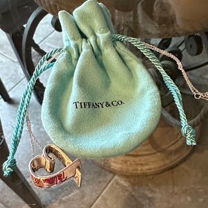 Tiffany & Co. Robin's Egg Blue Drawstring Pouch w/ Silver Heart Pendant